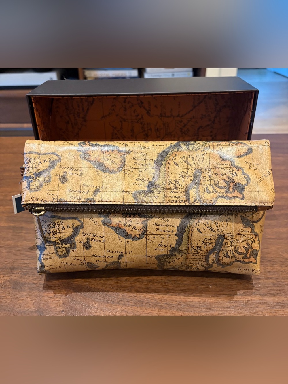 Patricia Nash Map-Print Clutch in Tan and Black